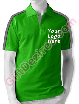Designer Emerald Green and Grey-Black Color Company Logo Printed T Shirts